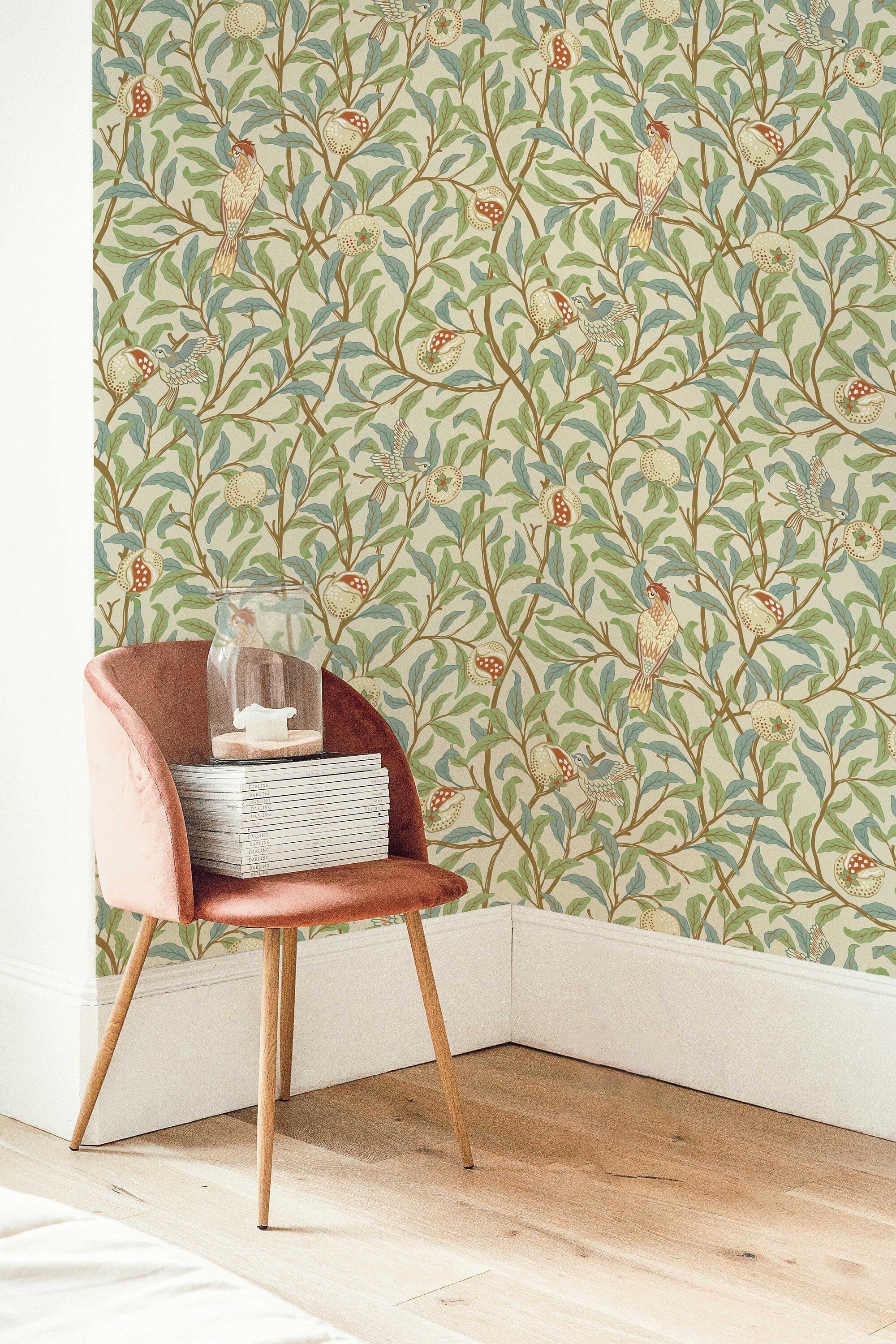 Vintage Birds in Trees William Morris Removable Wallpaper | Self-Adhesive | Pasted | Mural | Temporary | Feature Wall Decoration - Clickwalls