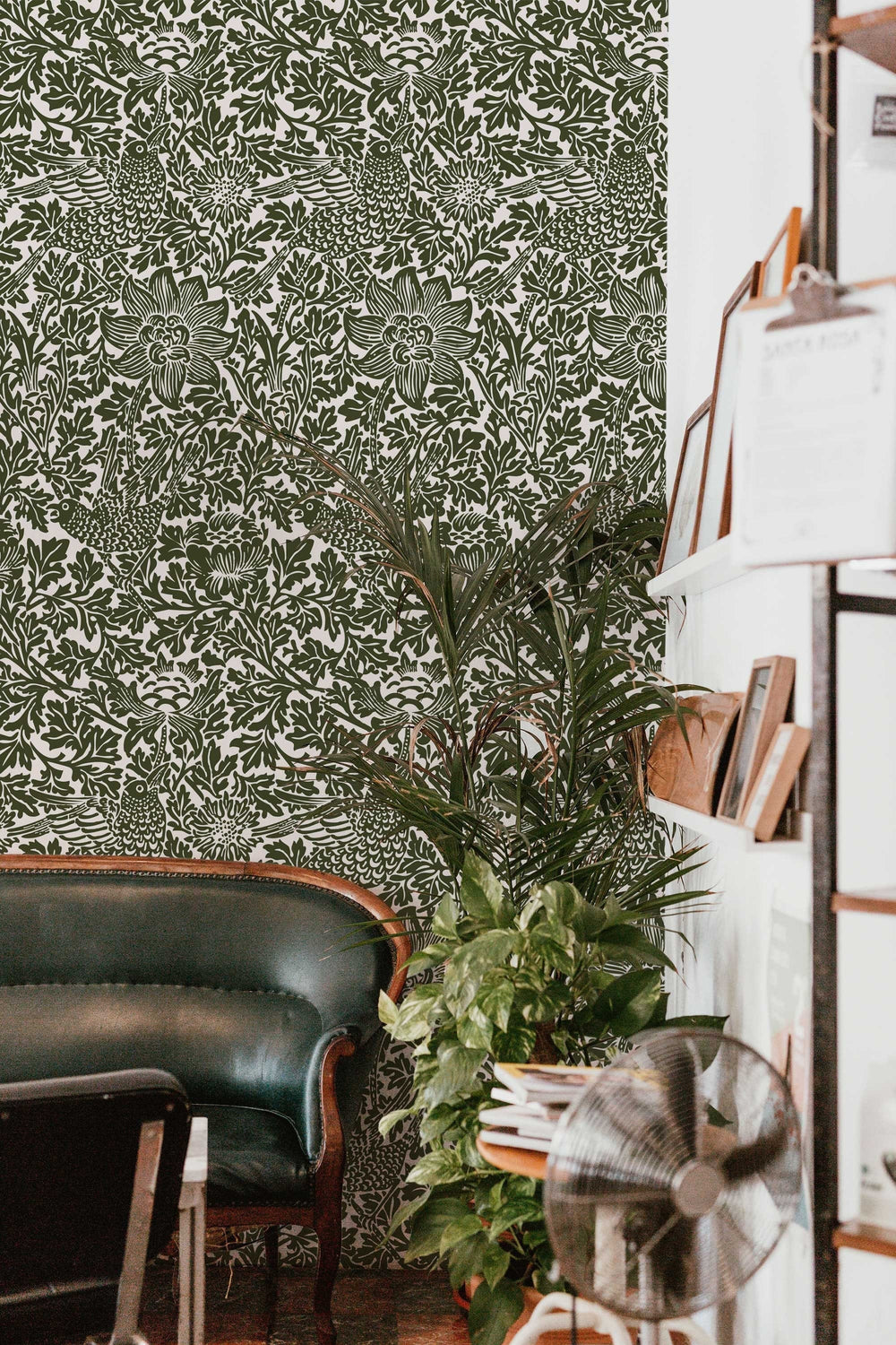 Bird Song Green William Morris Removable Wallpaper | Self-Adhesive | Pasted | Mural | Temporary | Feature Wall Decoration