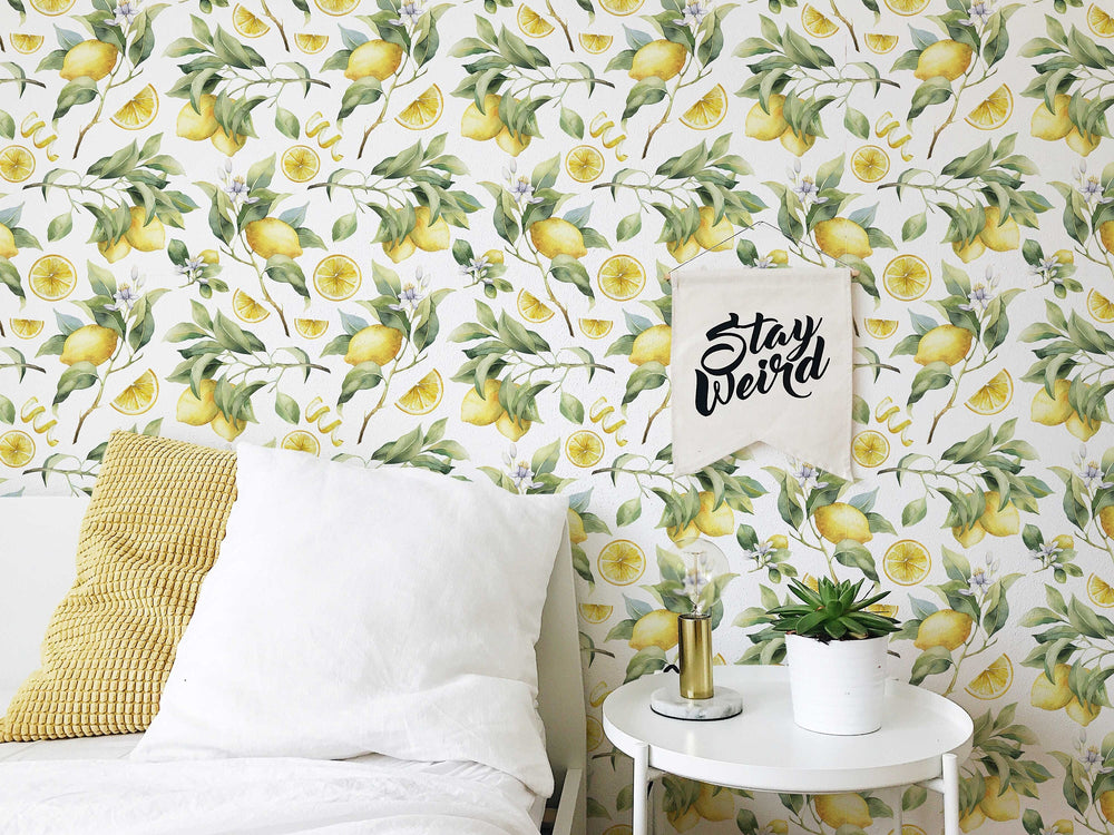 Lemon Tree Wallpaper | Removable Self-Adhesive Wallpaper | Pasted Mural for Temporary Feature Wall Decor