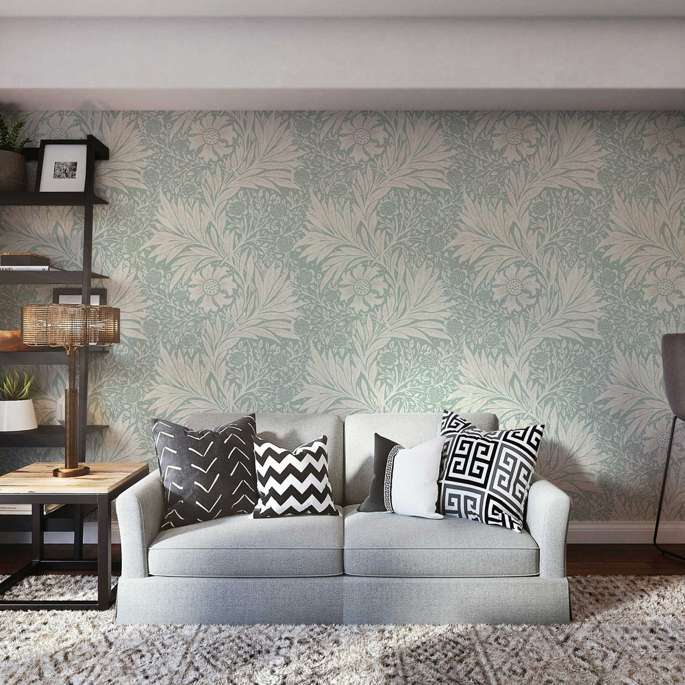 Marigold Floral William Morris Wallpaper in a room setting