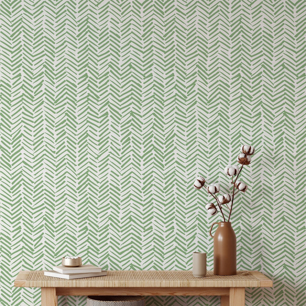 Green Chevron Wallpaper in a room setting