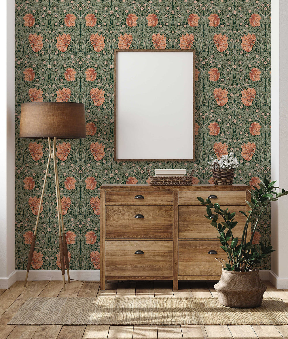 William Morris Pimpernel Pattern Peel and Stick Wallpaper Self-Adhesive Removable Wallcovering Fabric & Light Canvas Texture Wall Murals