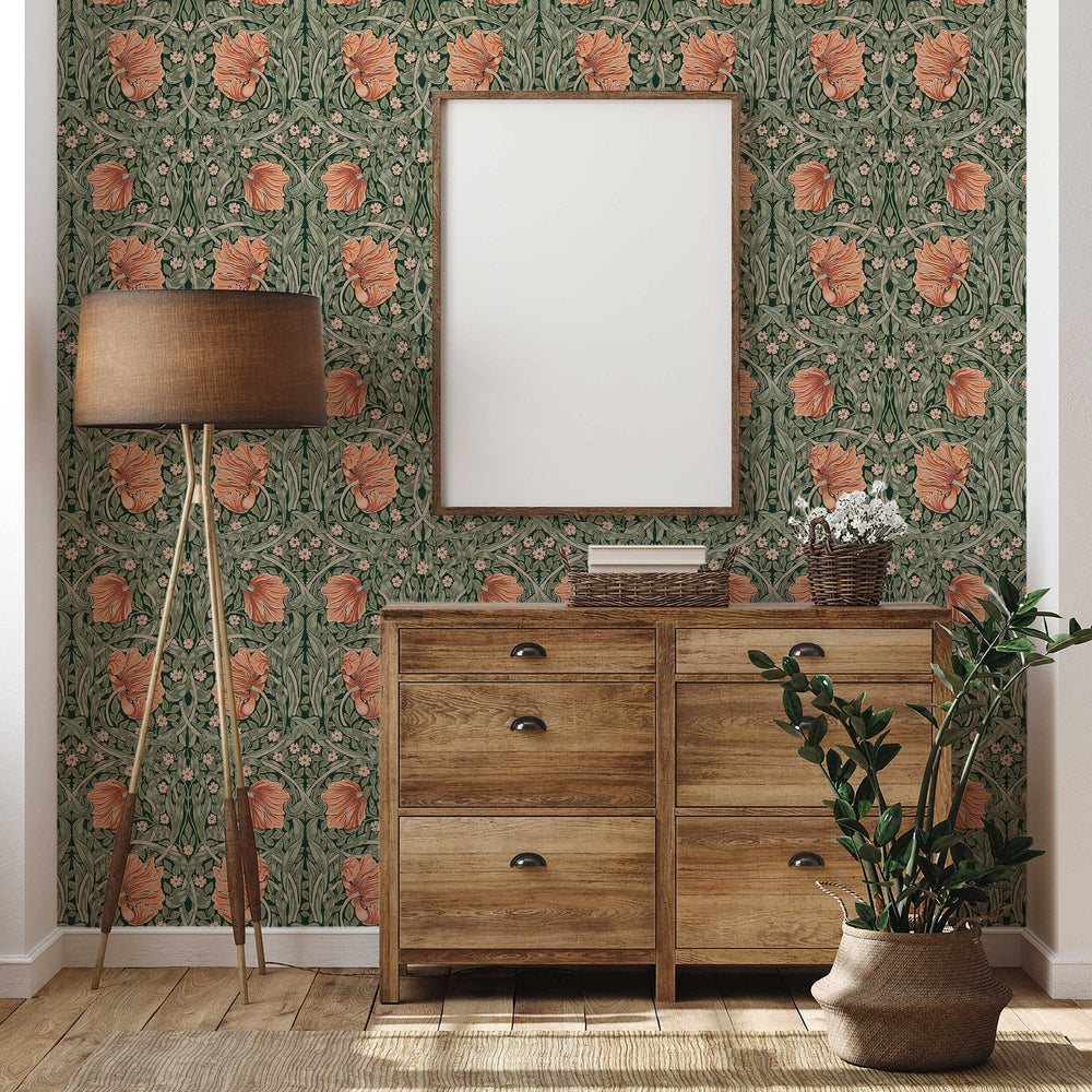 William Morris Pimpernel Pattern Wallpaper in a room setting