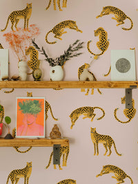 Leopards on Pink Background Removable Wallpaper | Self-Adhesive Fabric | Peel & Stick | Tropical Animal Wall Covering - Clickwalls