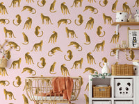 Leopards on Pink Background Removable Wallpaper | Self-Adhesive Fabric | Peel & Stick | Tropical Animal Wall Covering - Clickwalls