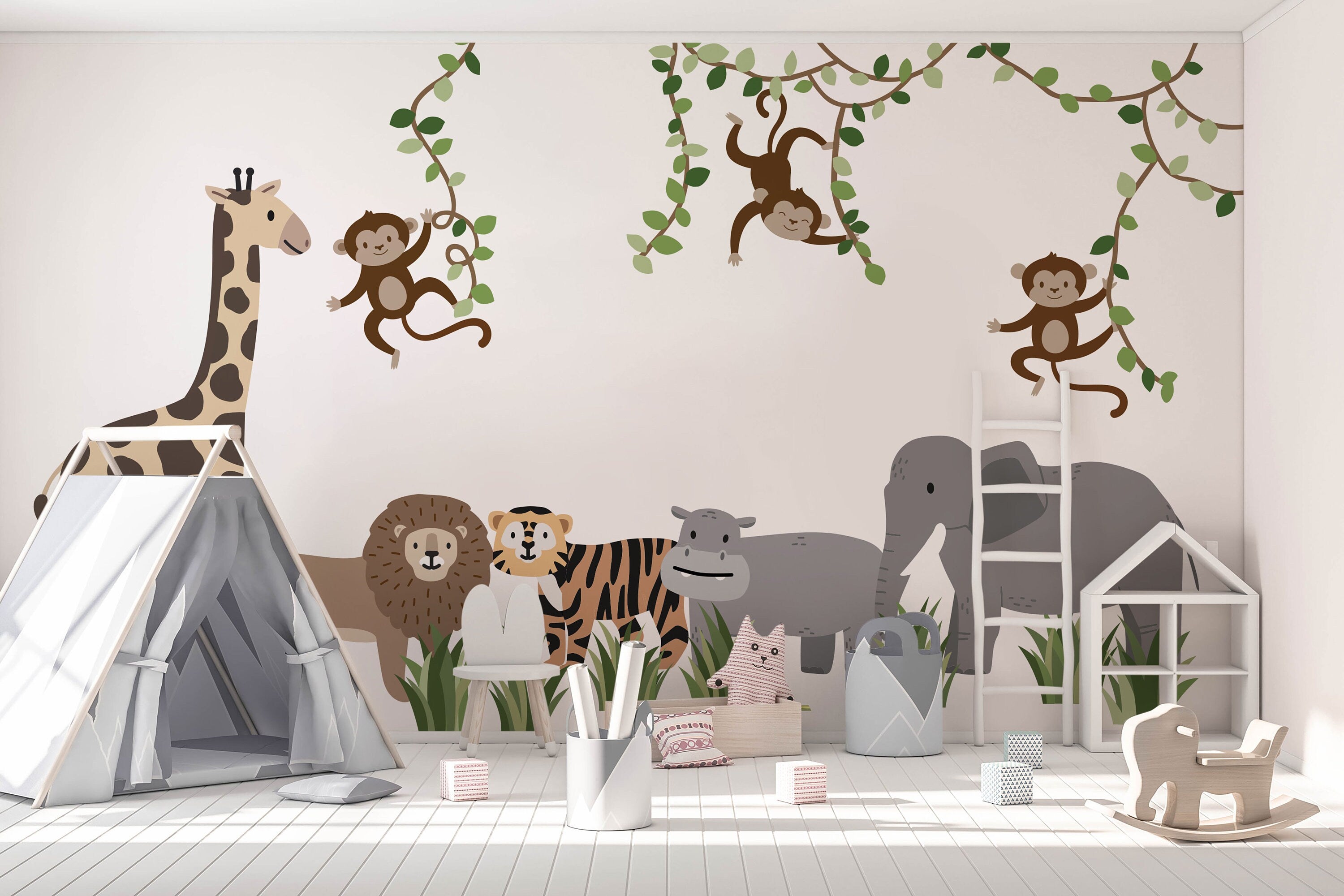 Safari Animals and Monkey Wall Decals 2