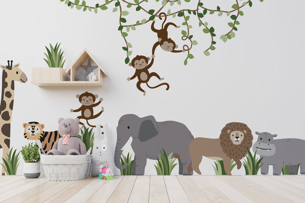 Safari Animals and Monkey Wall Decals 2