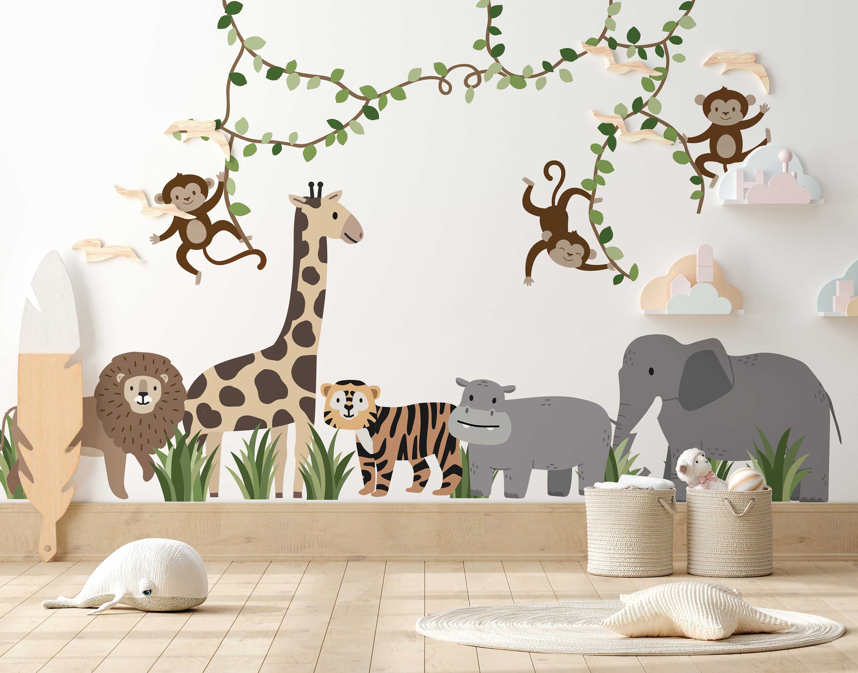 Safari Animals and Monkey Wall Decals 2