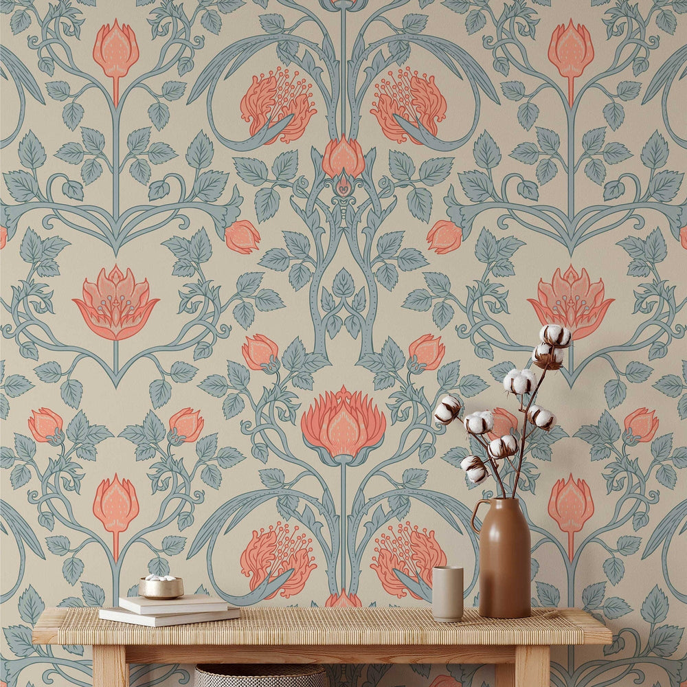 William Morris Vintage Flowers Wallpaper in a room setting