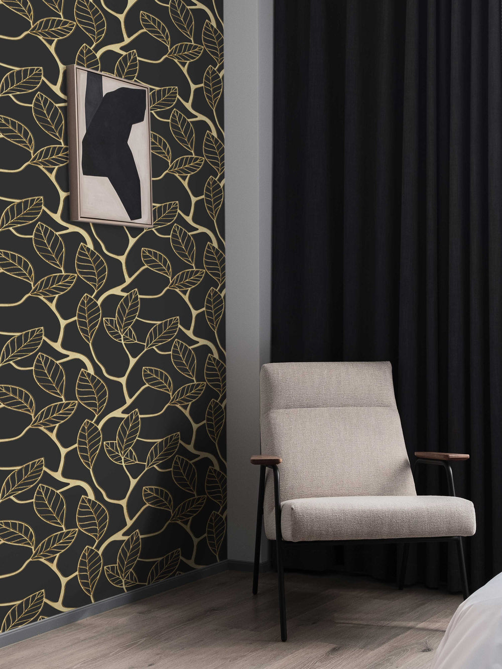 3D Gold Leaf Removable Wallpaper | Art Deco Wall Mural | Dark Art Deco Wall Decor