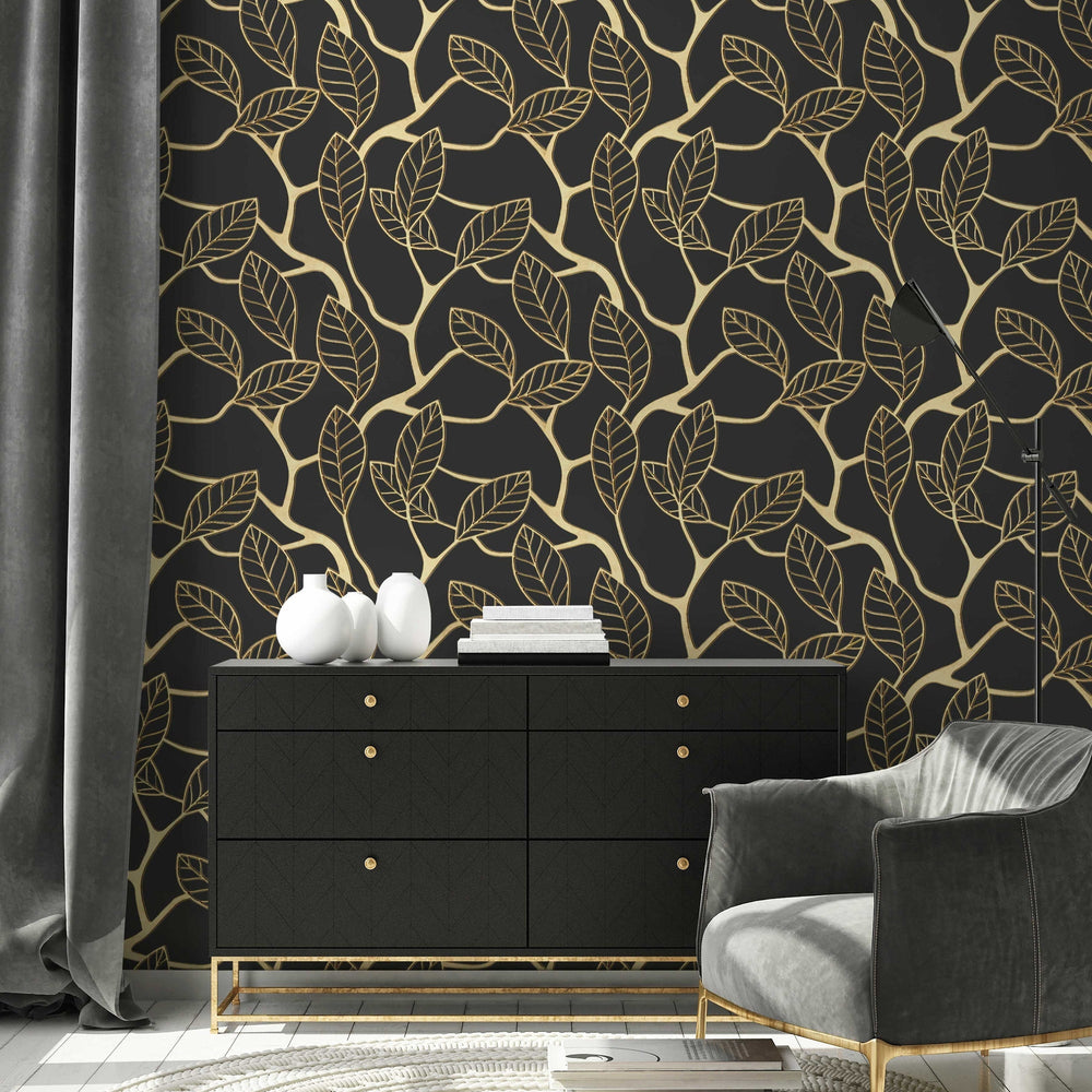 3D Gold Leaf Art Deco Wallpaper in a room setting