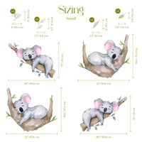Sleeping Koala Wall Decals small set size guide