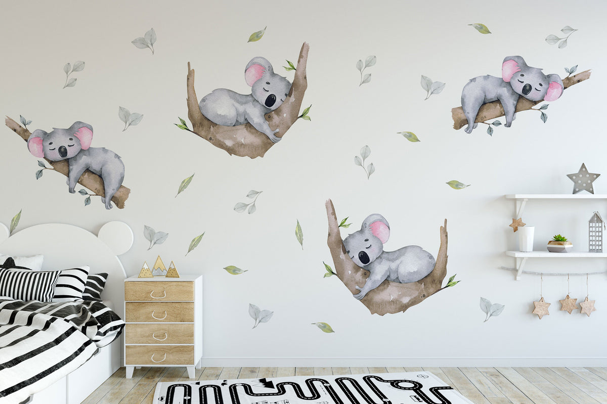 Sleeping Koala Wall Decals in a children's bedroom