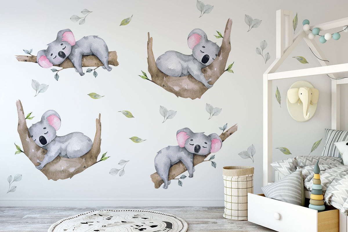 Sleeping Koala Wall Decals in a playroom