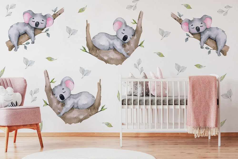 Sleeping Koala Wall Decals in a nursery