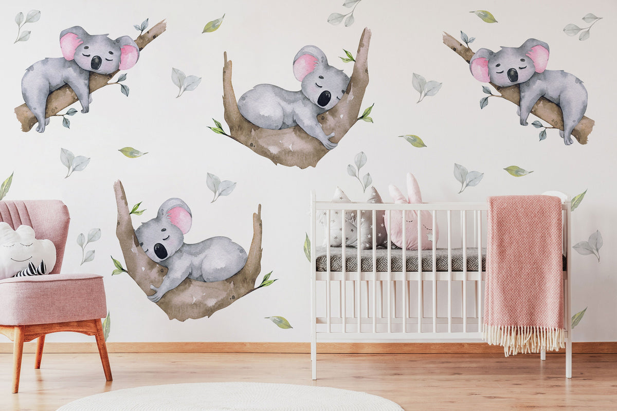 Sleeping Koala Wall Decals in a nursery