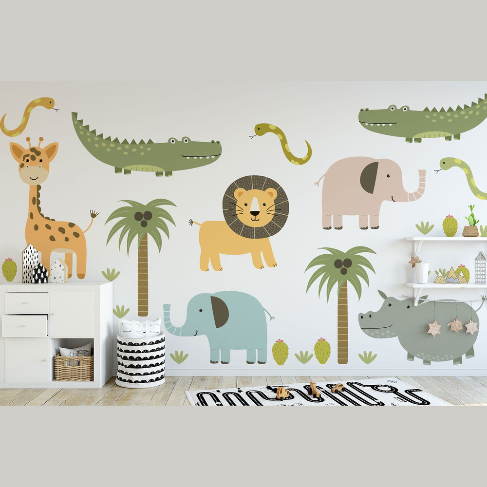 Cute Safari Animals Wall Decal for Kids | Removable Peel and Stick Wall Decals