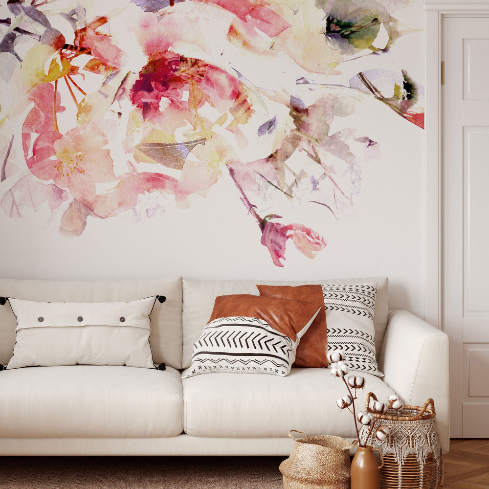 Spring Floral Wallpaper | Pink Watercolour Wall Mural