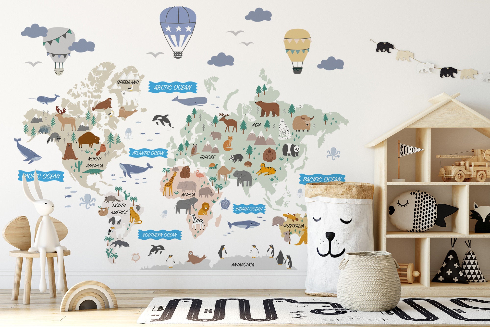 Animal World Map Decal - Informative Peel and Stick Map Decal