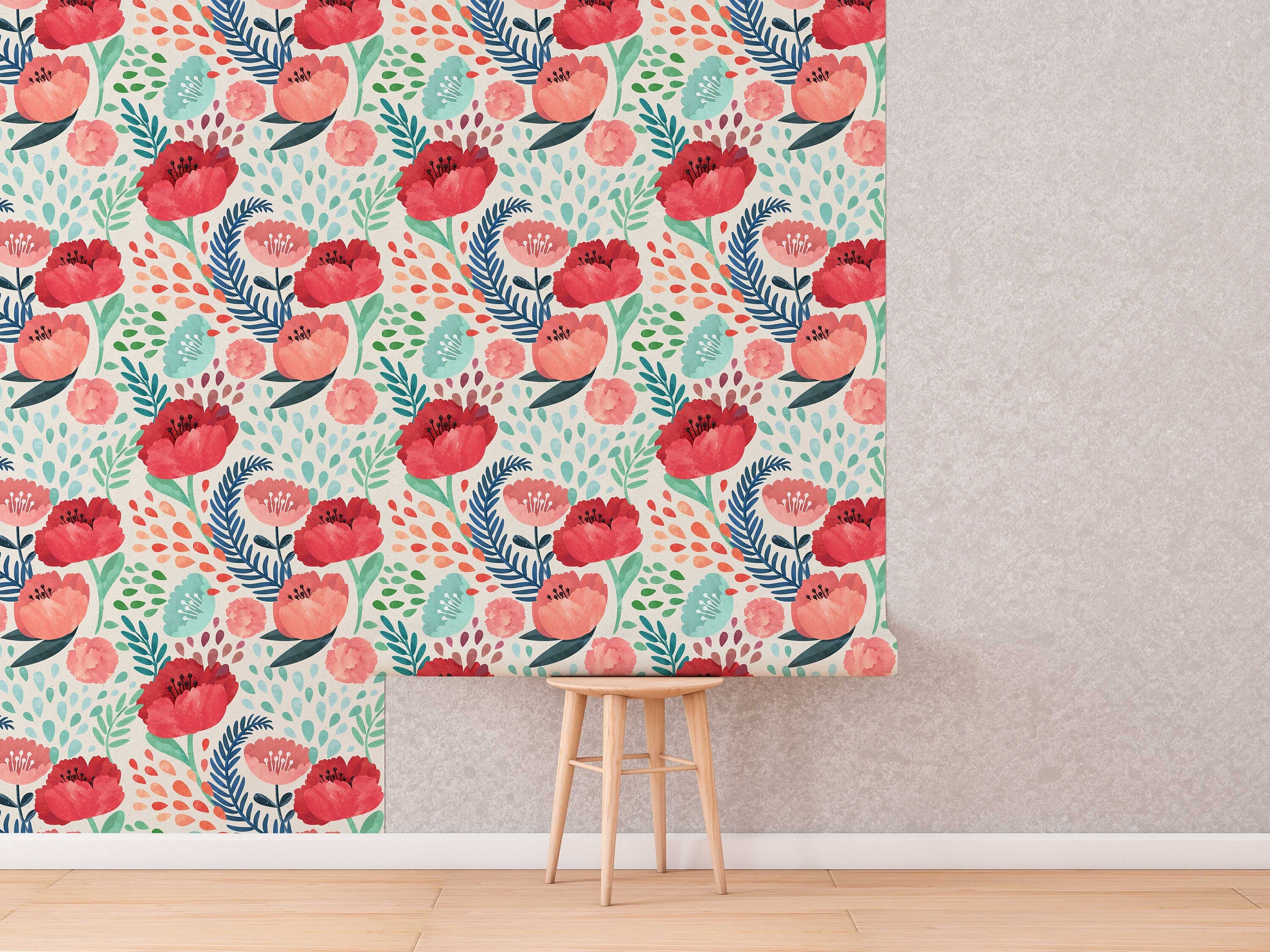 Red Poppy Flowers Wallpaper, Peel and Stick Wallpaper, Wall Mural, Self Adhesive Wallpaper, Pre-Pasted, Wall Art, Nursery Decor, Floral Wall - Clickwalls