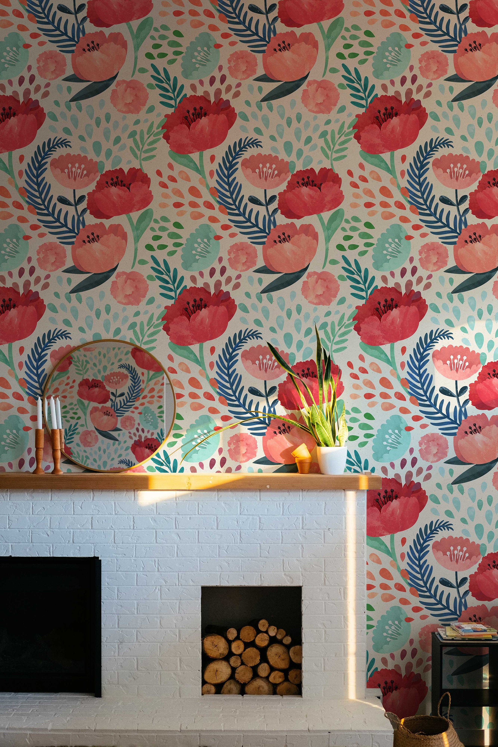 Red Poppy Flowers Wallpaper, Peel and Stick Wallpaper, Wall Mural, Self Adhesive Wallpaper, Pre-Pasted, Wall Art, Nursery Decor, Floral Wall - Clickwalls