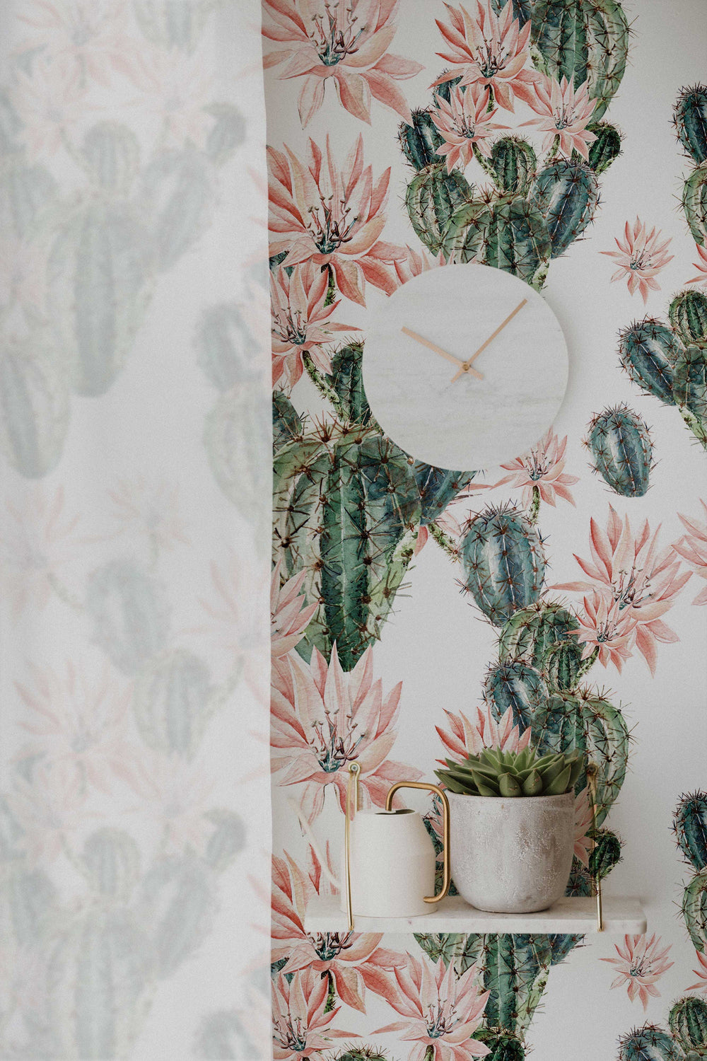 Watercolor Cactus Flowers Removable Wallpaper | Cacti Wall Mural | Cactus Print | Floral Wall Décor | Floral Repositionable Wallcovering