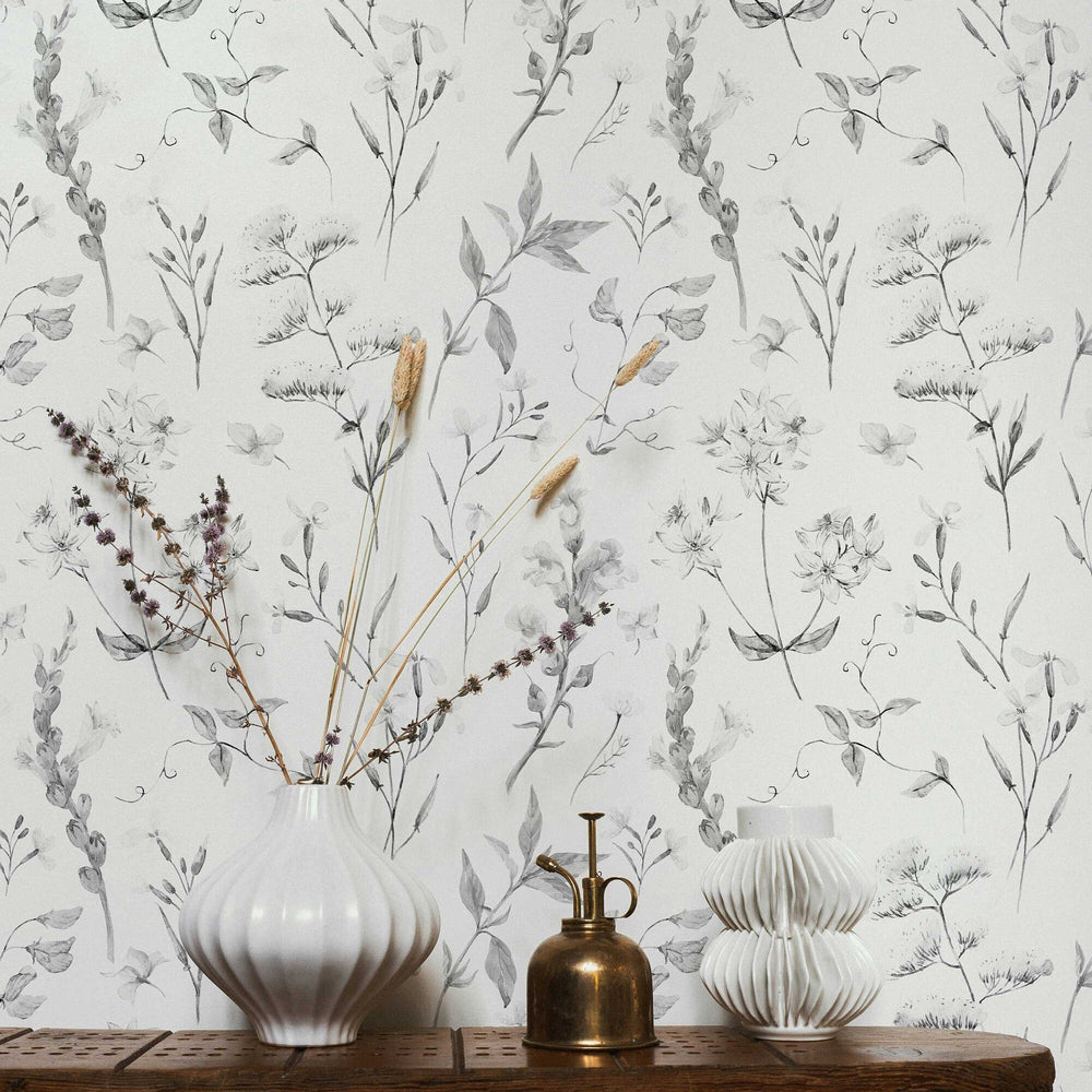 Delicate Wildflowers Wallpaper in a room setting
