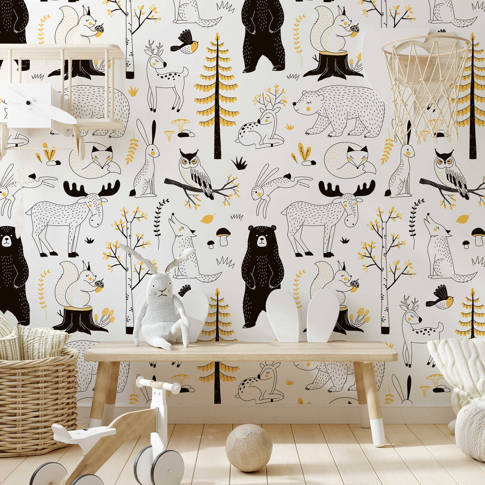 Watercolour Forest Wallpaper in a room setting