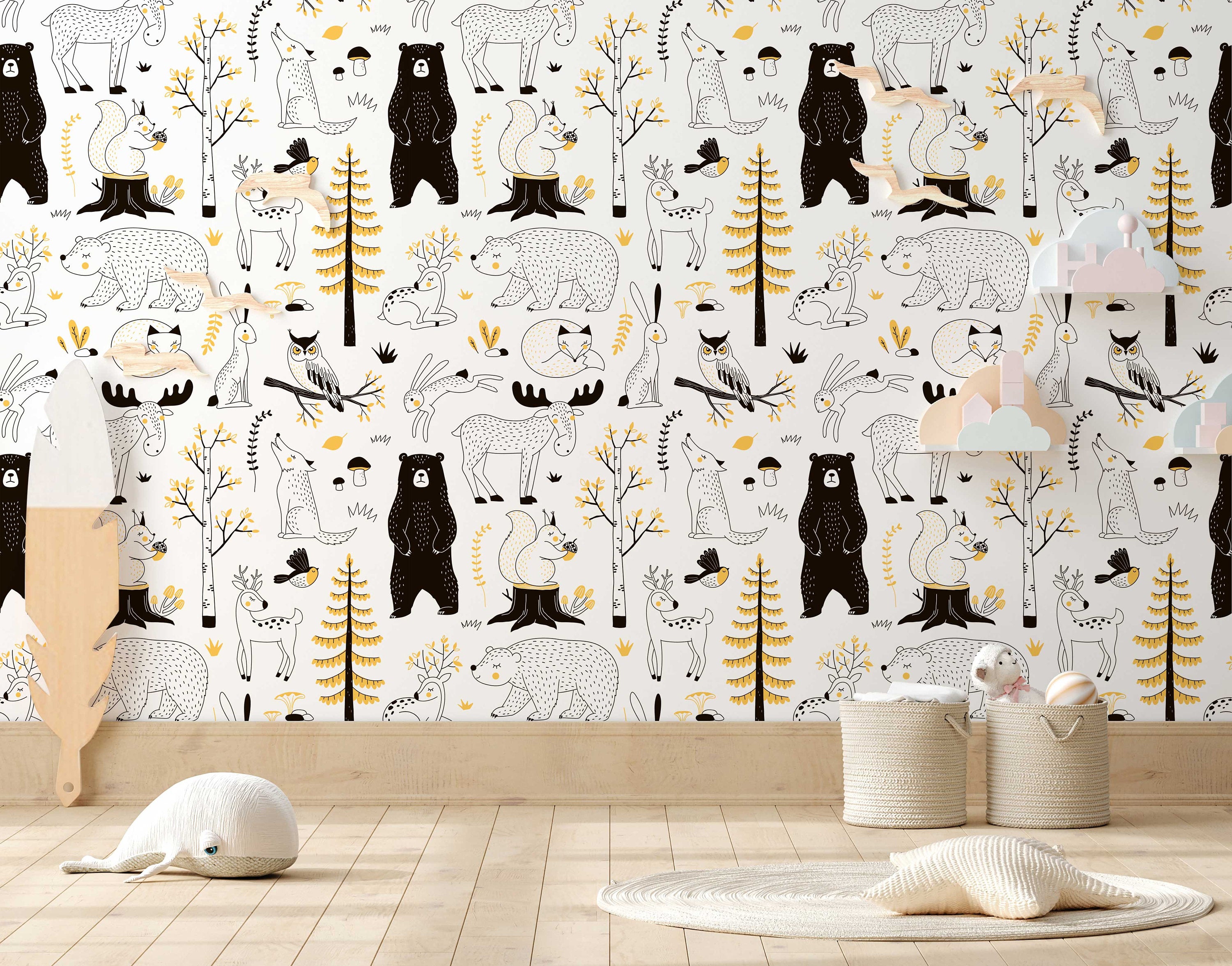 Watercolor Forest Wallpaper for Kids | Woodland Animal Wallpaper | Kids Wallpaper Peel and Stick - Clickwalls