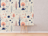 Woodland Animals Wallpaper Kids Room | Forest Nursery Wall Mural Removable | Rabbit Wallpaper Watercolor Peel and Stick Wall Decor Nursery - Clickwalls