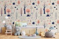 Woodland Animals Wallpaper Kids Room | Forest Nursery Wall Mural Removable | Rabbit Wallpaper Watercolor Peel and Stick Wall Decor Nursery - Clickwalls