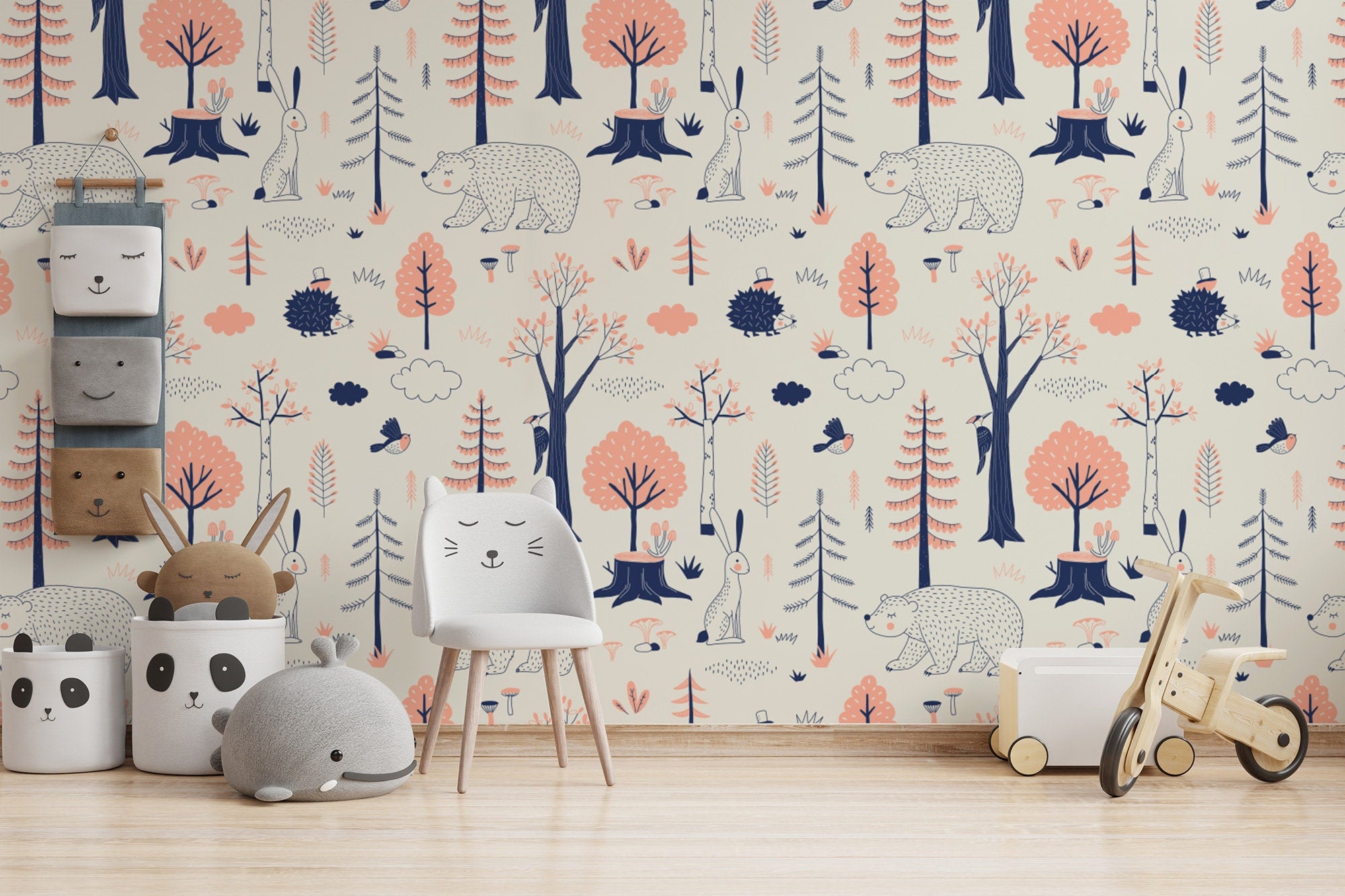 Woodland Animals Wallpaper Kids Room | Forest Nursery Wall Mural Removable | Rabbit Wallpaper Watercolor Peel and Stick Wall Decor Nursery - Clickwalls