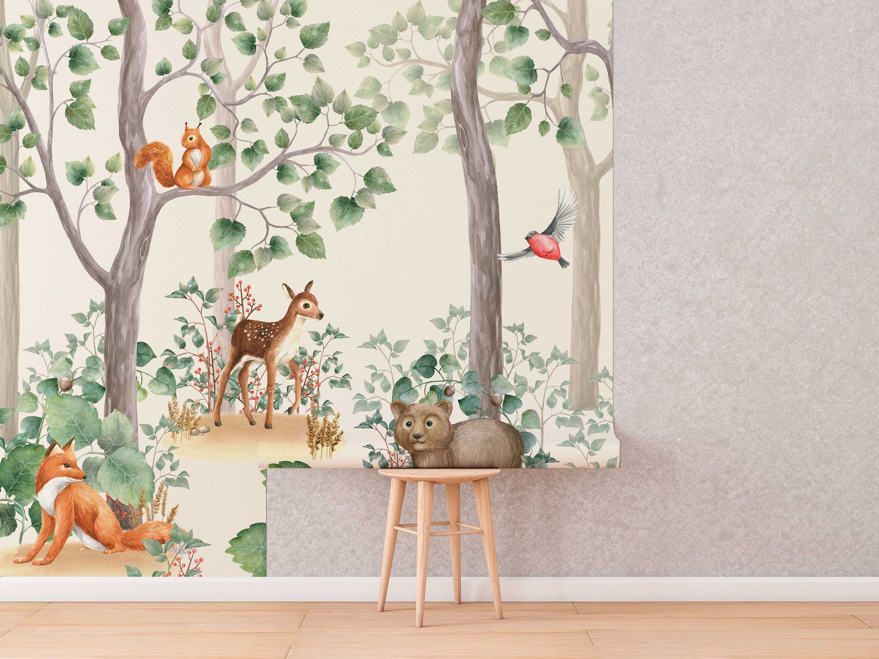 Kids Wallpaper Peel and Stick | Kids Watercolor Forest Wall Mural - Clickwalls