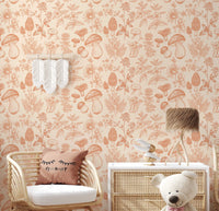 Mushroom Wallpaper | Orange Wallpaper | Mid Century Modern Wallpaper | Kids Mushroom Peel and Stick Wallpaper | Vintage Wallpaper - Clickwalls