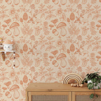 Mushroom Wallpaper | Orange Wallpaper | Mid Century Modern Wallpaper | Kids Mushroom Peel and Stick Wallpaper | Vintage Wallpaper - Clickwalls
