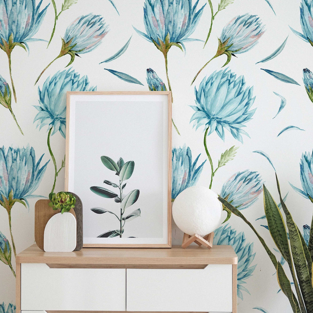 Blue Flowers Wallpaper in a room setting