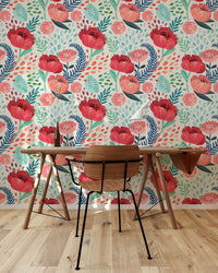 Red Poppy Flowers Wallpaper, Peel and Stick Wallpaper, Wall Mural, Self Adhesive Wallpaper, Pre-Pasted, Wall Art, Nursery Decor, Floral Wall - Clickwalls