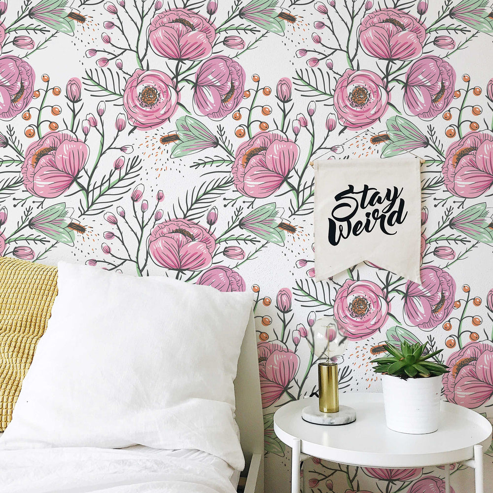 Purple Floral Wallpaper in a room setting