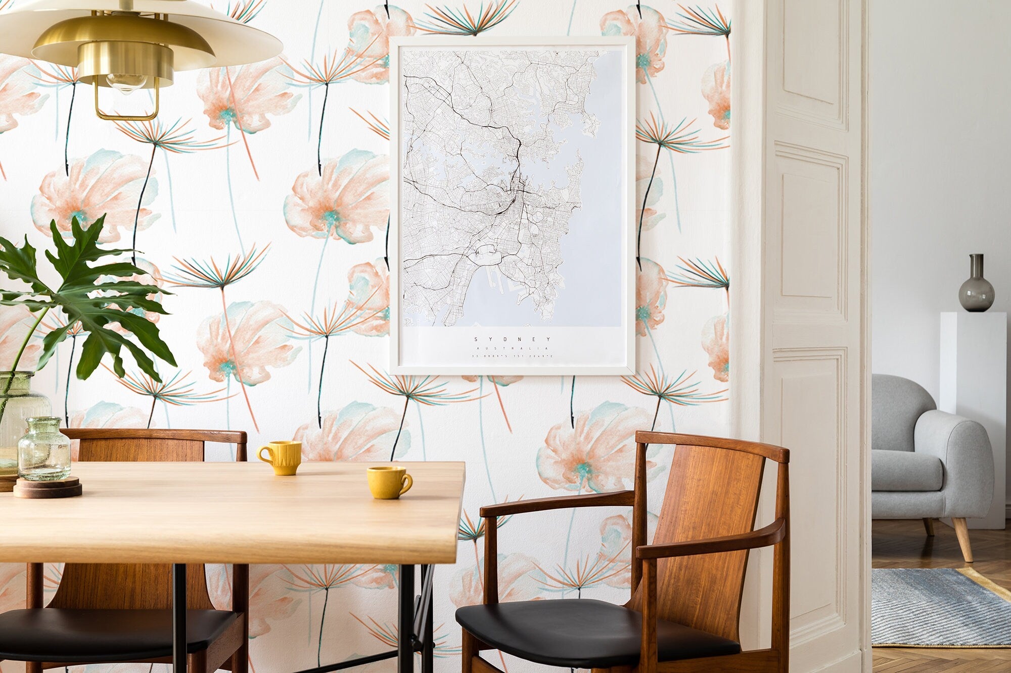 Dandelion Flowers Wallpaper | Custom Color Teal Floral Pattern | Peel and Stick Removable Wallpaper For All Rooms | Self Adhesive Mural