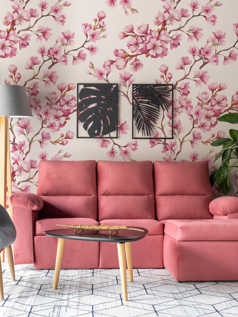 Cherry Blossom Mural | Japanese Sakura Flowers | Blooming in Spring Peel and Stick Wallpaper | Removable Wallpaper Watercolor