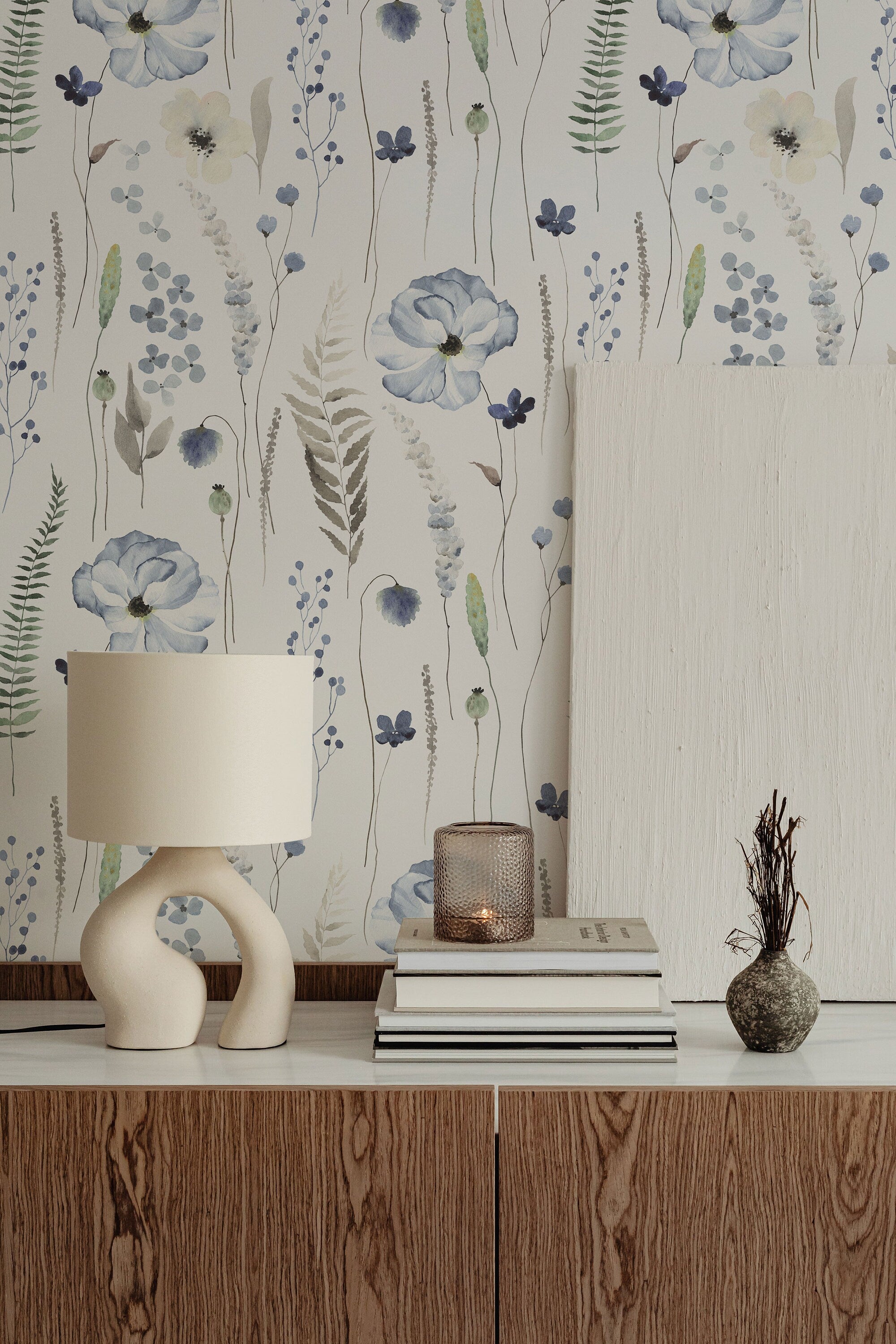 Blue Floral | Whispering Steal Blue Floral Wallpaper | Removable Peel & Stick Self-Adhesive Wallpaper