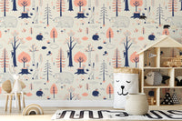 Woodland Animals Wallpaper Kids Room | Forest Nursery Wall Mural Removable | Rabbit Wallpaper Watercolor Peel and Stick Wall Decor Nursery - Clickwalls
