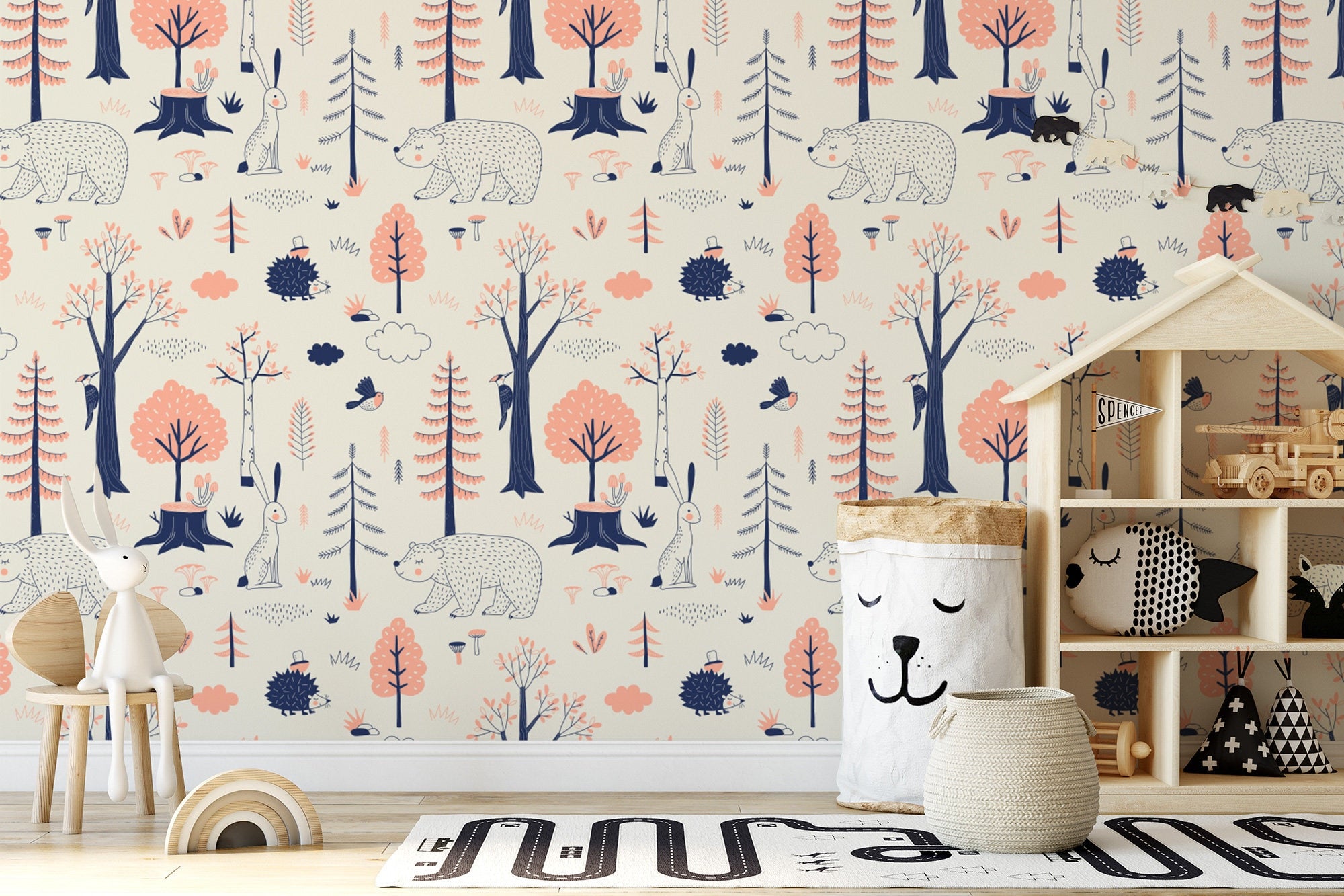 Woodland Animals Wallpaper Kids Room | Forest Nursery Wall Mural Removable | Rabbit Wallpaper Watercolor Peel and Stick Wall Decor Nursery - Clickwalls