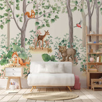 Kids Wallpaper Peel and Stick | Kids Watercolor Forest Wall Mural - Clickwalls