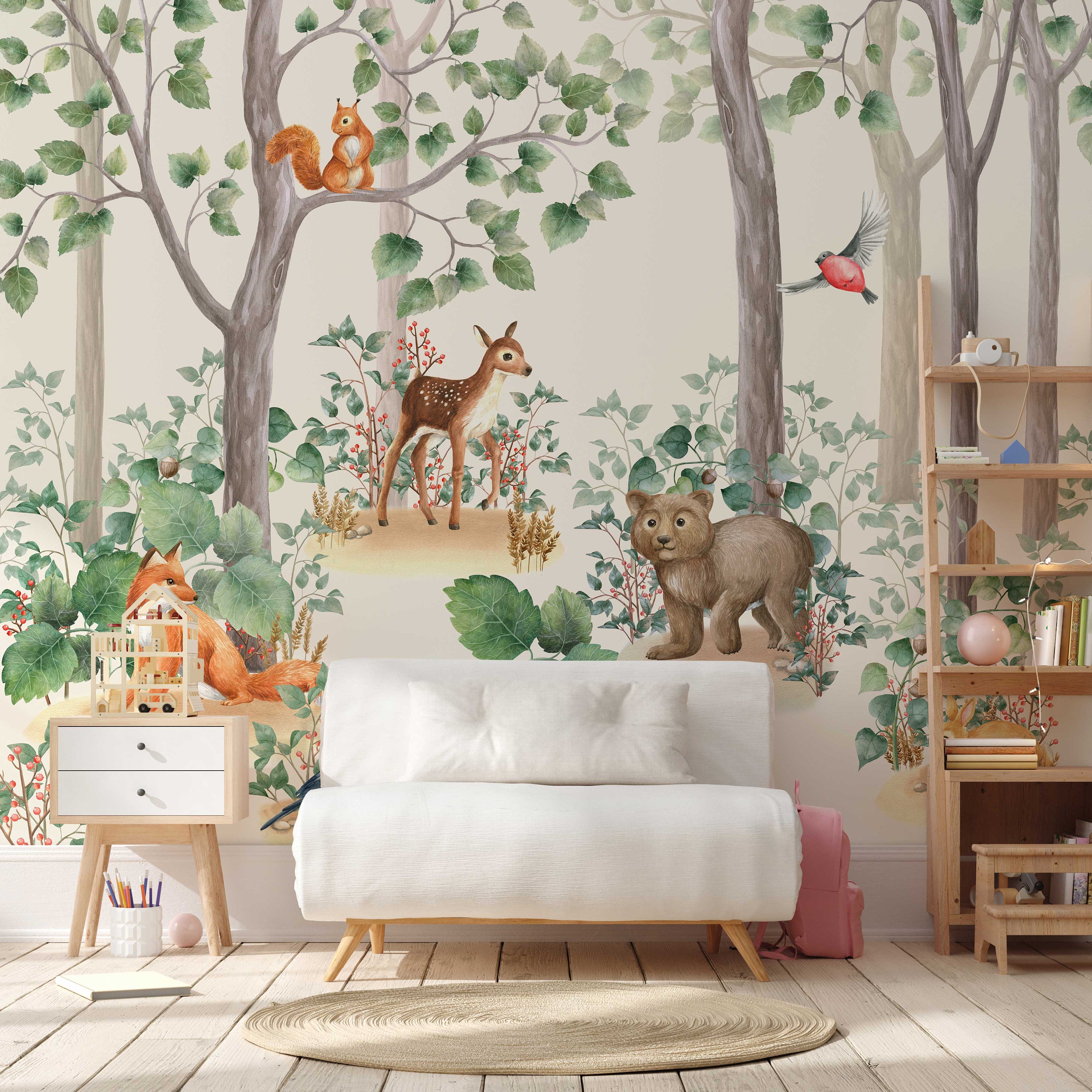 Kids Wallpaper Peel and Stick | Kids Watercolor Forest Wall Mural - Clickwalls