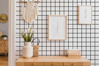 Black and White Grid Wallpaper in a home office