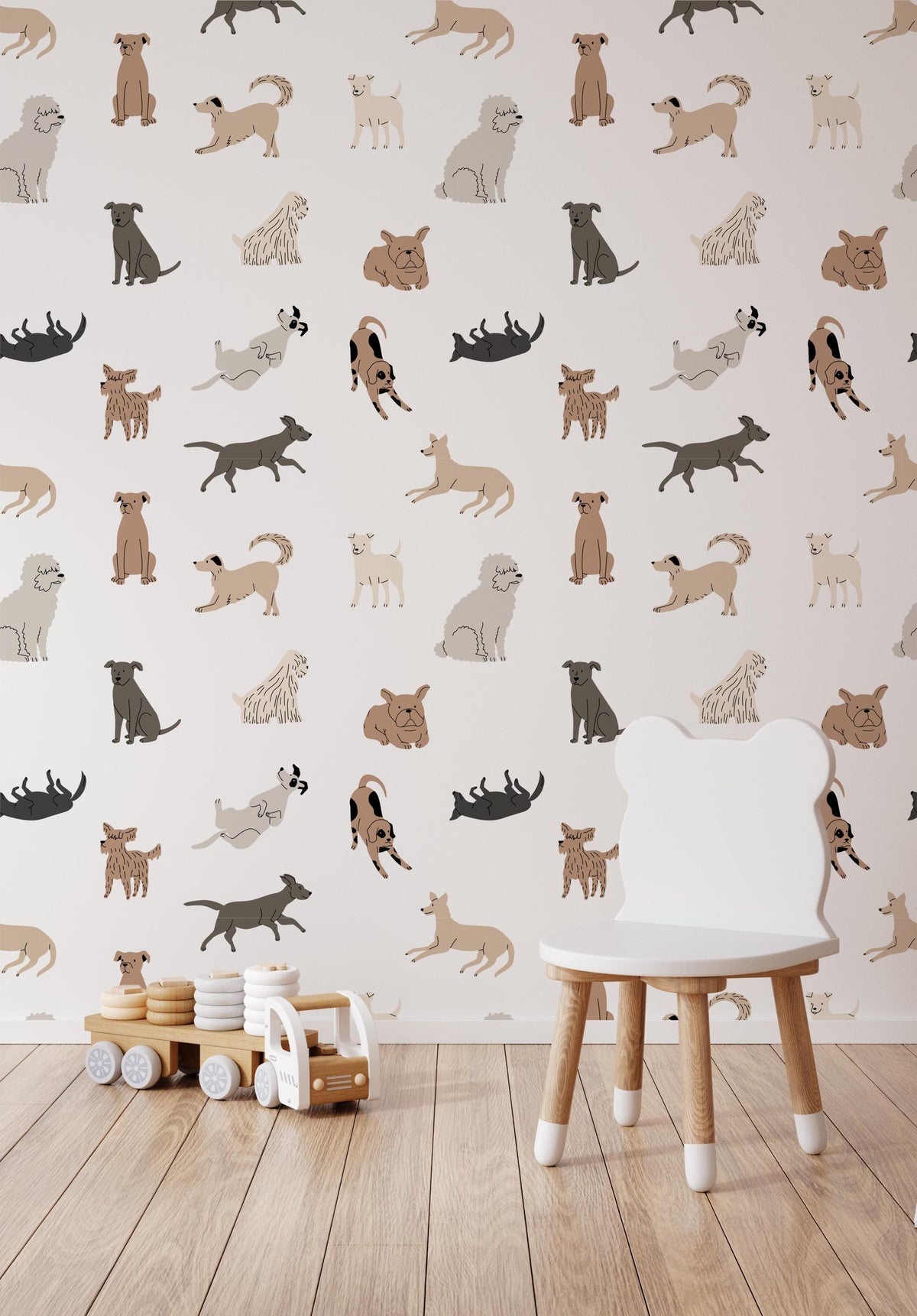 Dog Doodle Wallpaper behind a child's chair