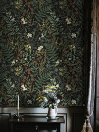 Vintage Fern Wallpaper beside a window with flowers