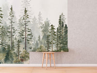 Watercolour Pine Forest Wall Mural shown against a wall