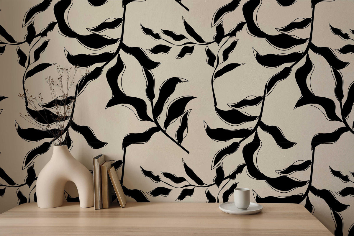 Abstract Leaves Wallpaper close-up above a shelf